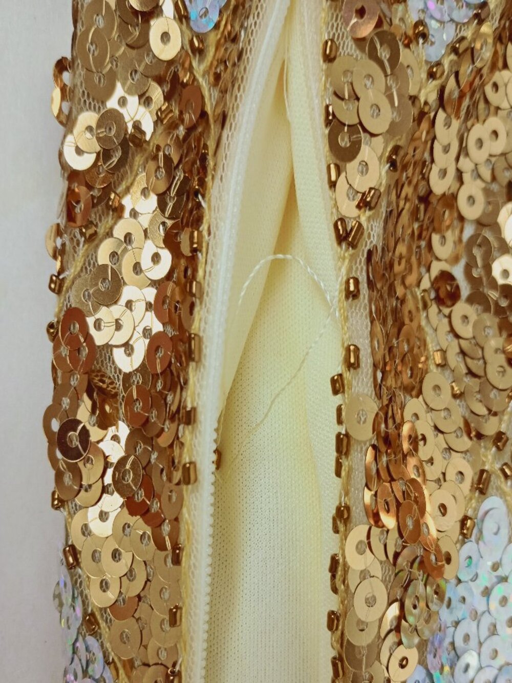 Womens M Gold Silver Sequined Beaded Fringe 1920s Style Lined Flapper Dress - Picture 8 of 12